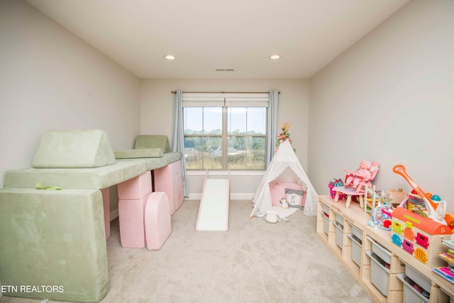 playroom with light carpet