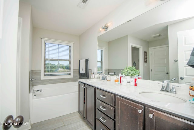 bathroom featuring vanity and a bathtub