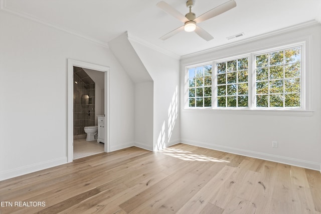 bonus room with ceiling fan and light hardwood / wood-style floors