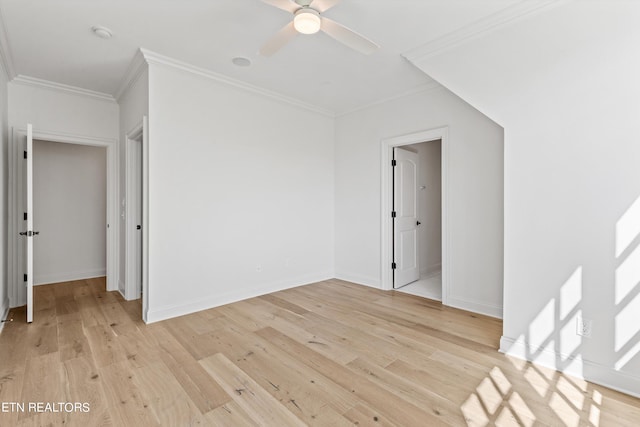 additional living space with ceiling fan and light wood-type flooring