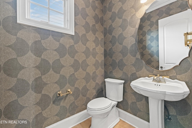 bathroom featuring hardwood / wood-style flooring and toilet