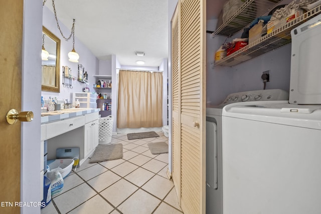 9832 Clift Rd, Strawberry Plains, TN 37871 - laundry room with electric dryer hookup, light tile patterned floors, visible vents, laundry area, and a sink