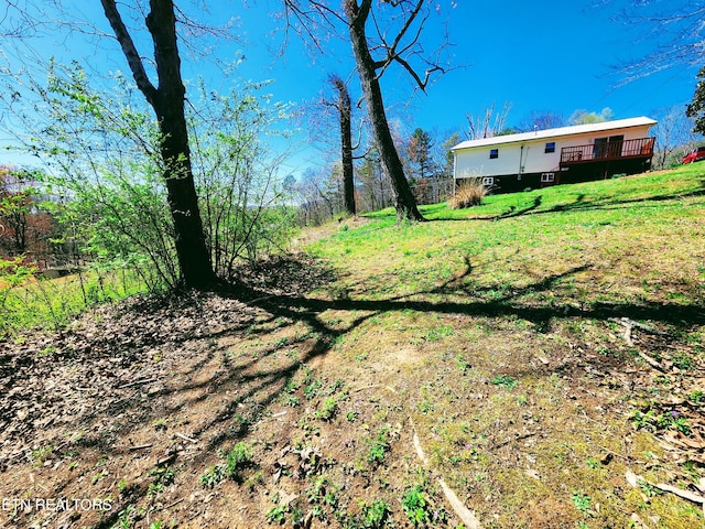 view of yard with a wooden deck