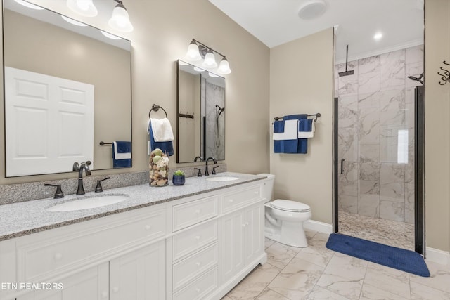 bathroom with vanity, walk in shower, and toilet