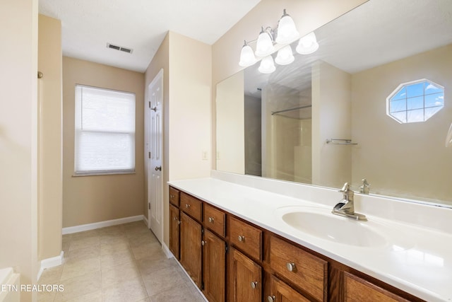 1432 Pheasants Glen Dr, Knoxville, TN 37923 - full bathroom with baseboards, visible vents, tile patterned floors, vanity, and a shower