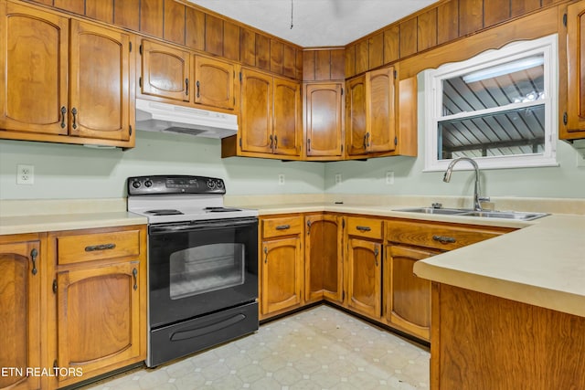 kitchen with black electric range oven and sink