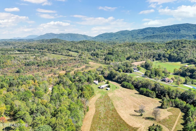 drone / aerial view featuring a mountain view