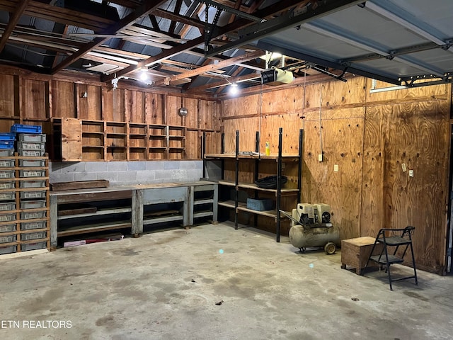 garage with a garage door opener