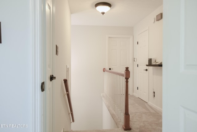 hallway with light colored carpet