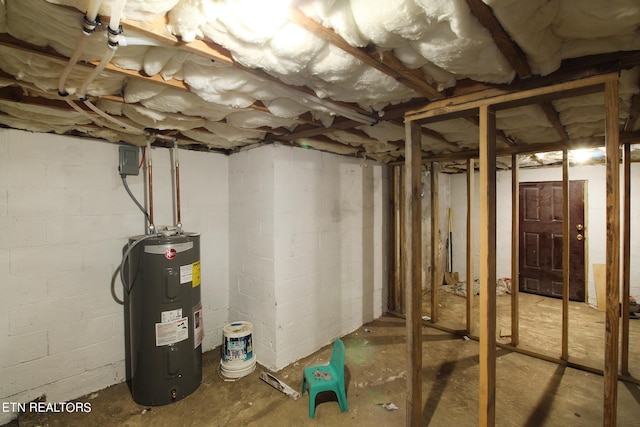 basement featuring electric water heater