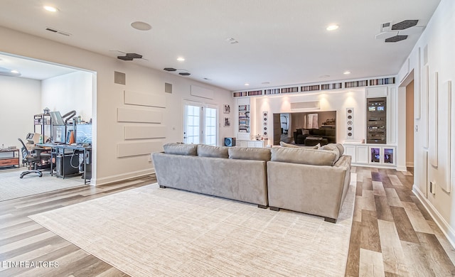 living room featuring light wood-type flooring