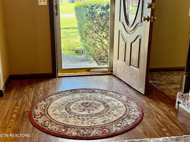 entrance foyer with baseboards and wood finished floors