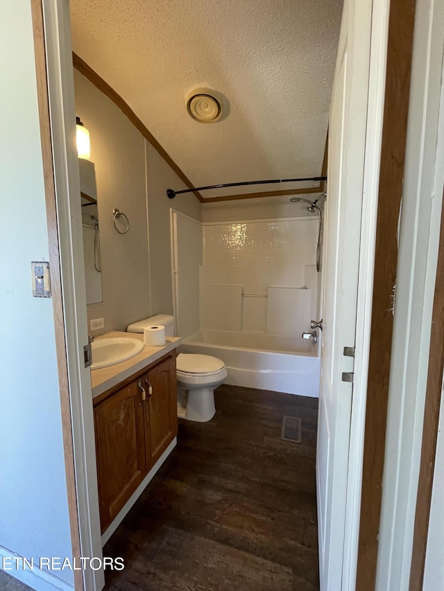 205 Magnolia Ln, Tazewell, TN 37879 - full bathroom with ornamental molding, wood finished floors, a textured ceiling, vanity, and toilet