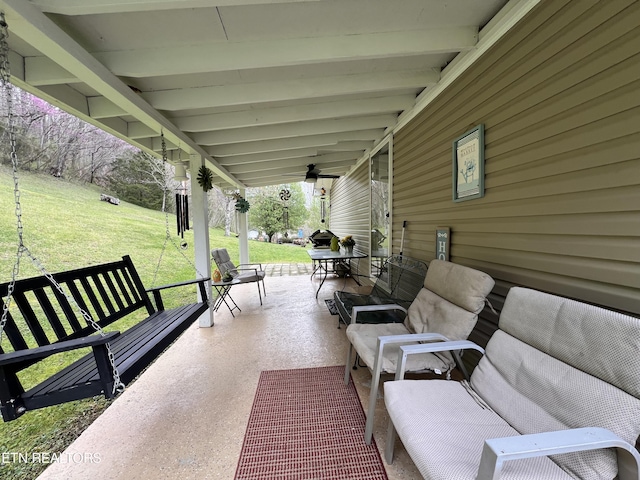 59 River Rd, Miracle, KY 40856 - porch featuring a lawn and ceiling fan