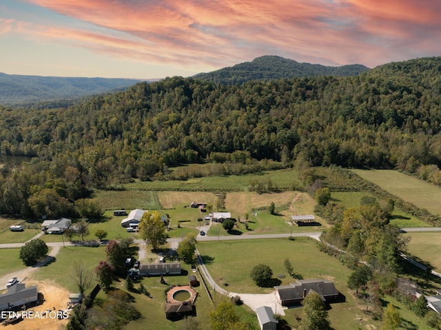 view of aerial view at dusk