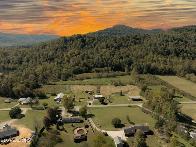 view of aerial view at dusk