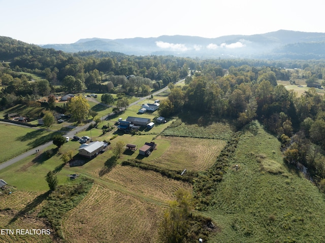 drone / aerial view with a mountain view and a rural view