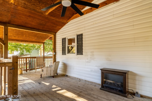 wooden terrace with ceiling fan