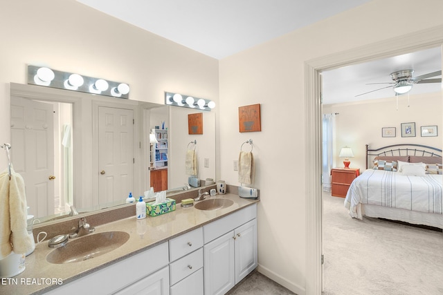 bathroom featuring vanity and ceiling fan