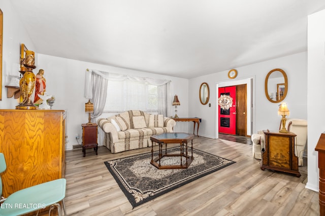 living room with light hardwood / wood-style floors