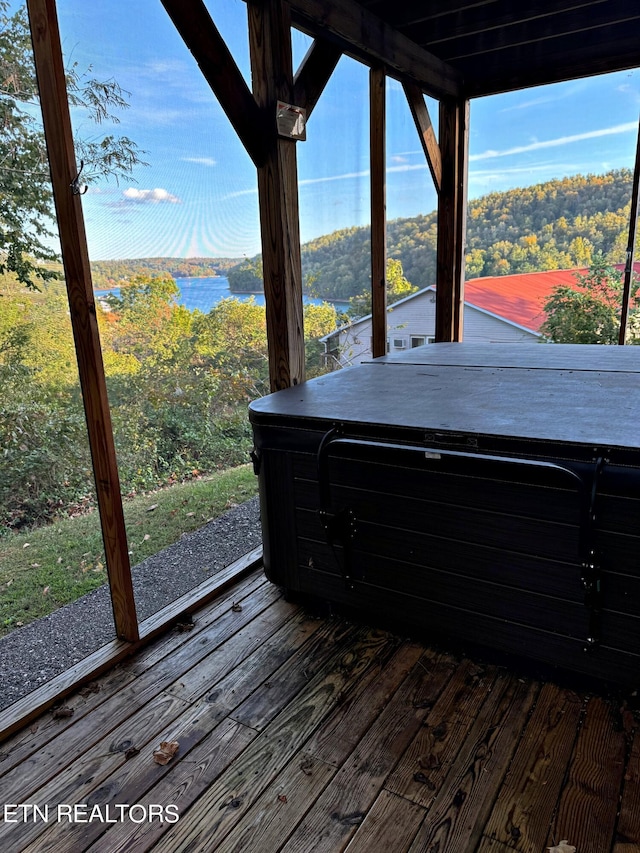240 Mariner Point Rd, Lafollette, TN 37766 - wooden deck with a water view and a hot tub