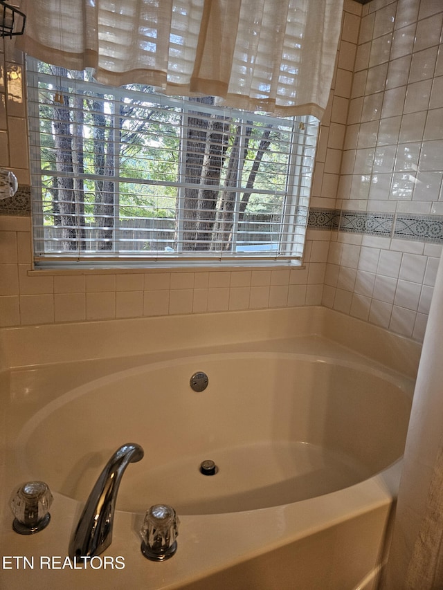 bathroom with a wealth of natural light and a washtub