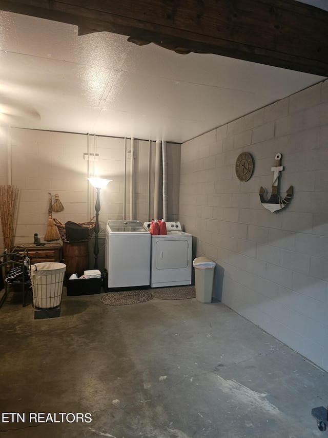 basement featuring separate washer and dryer