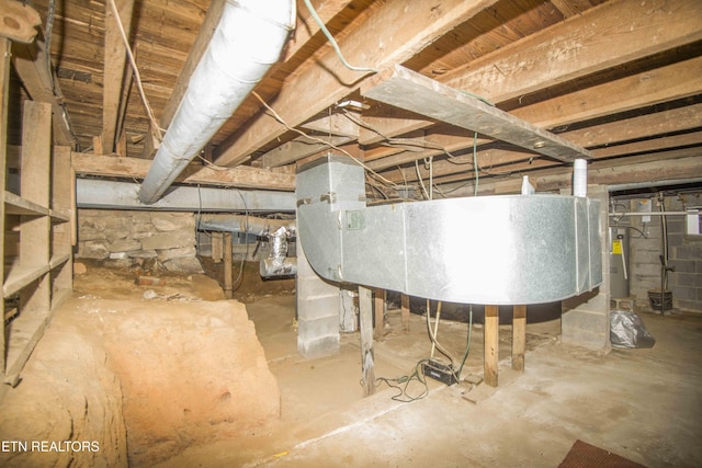 unfinished basement with water heater