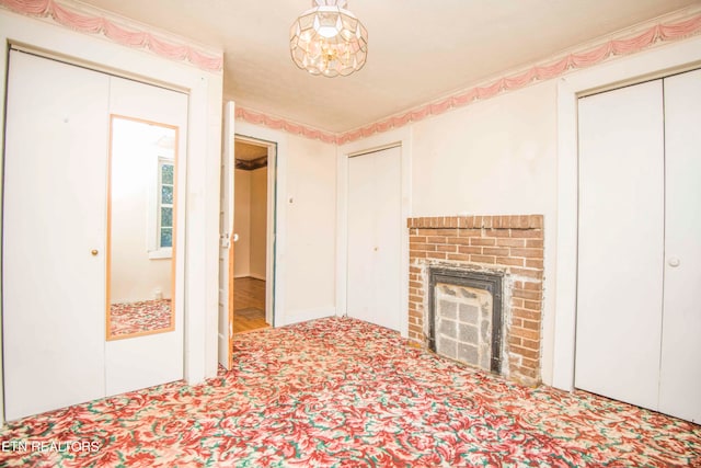 unfurnished living room with a fireplace