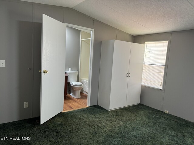 11806 Dry Valley Rd, Loudon, TN 37774 - unfurnished bedroom with carpet flooring, lofted ceiling, connected bathroom, and a textured ceiling