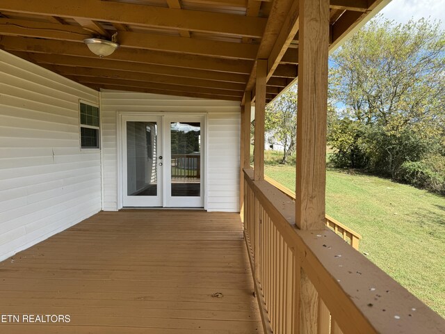 11806 Dry Valley Rd, Loudon, TN 37774 - wooden terrace with french doors and a yard