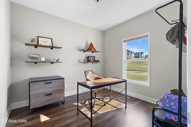 office area with dark hardwood / wood-style floors