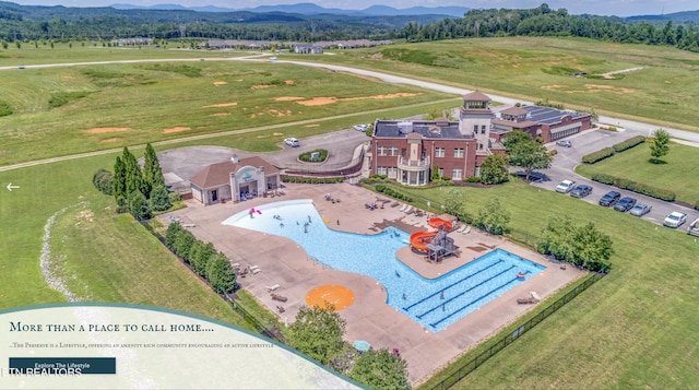 bird's eye view with a rural view and a mountain view