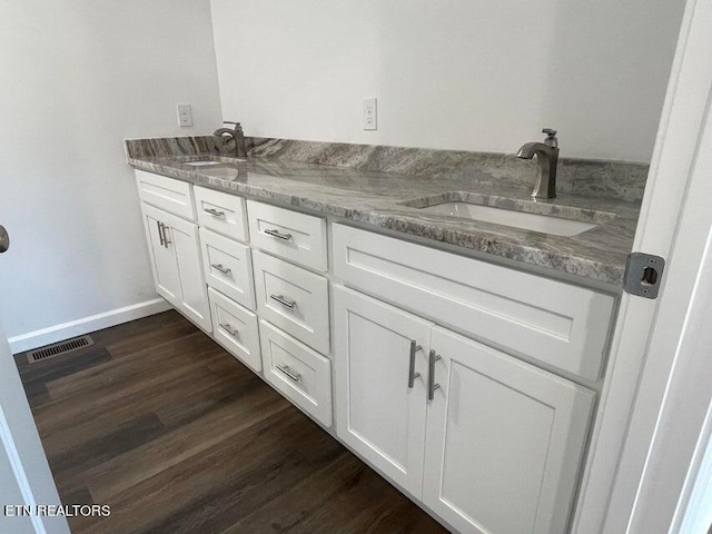 bathroom with vanity and wood-type flooring