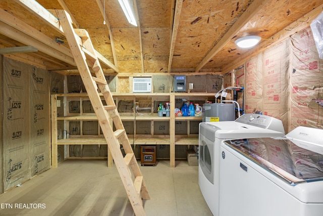 laundry area featuring washer and clothes dryer and water heater