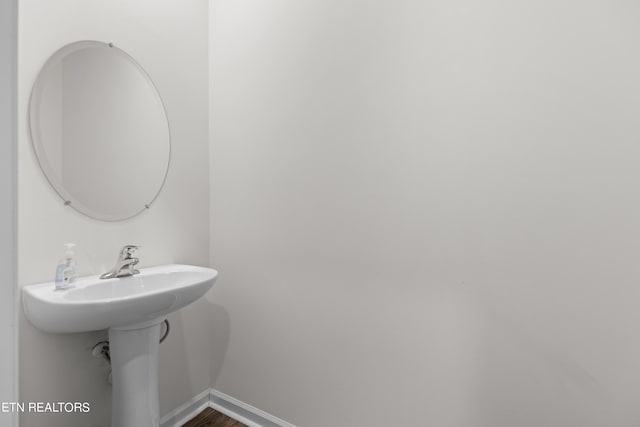 bathroom with hardwood / wood-style floors