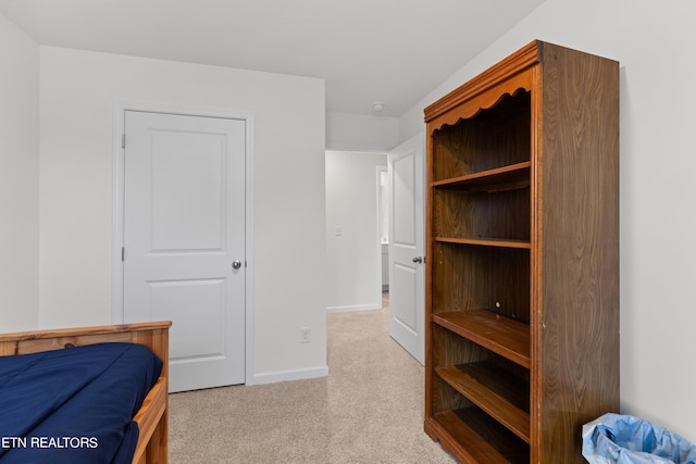 bedroom with light carpet