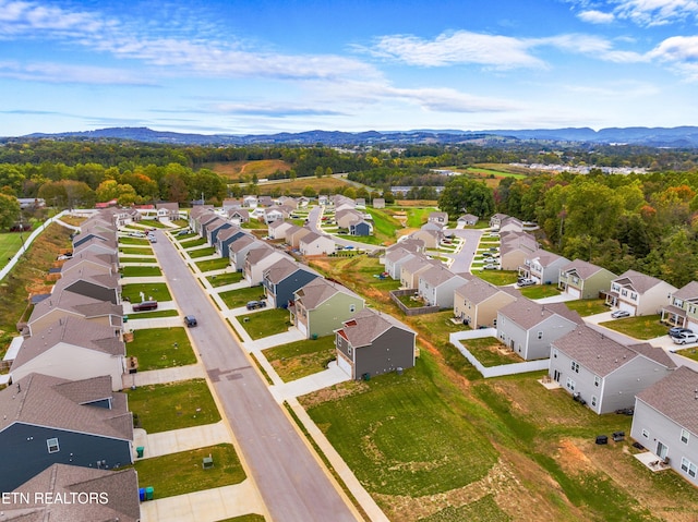 bird's eye view with a mountain view