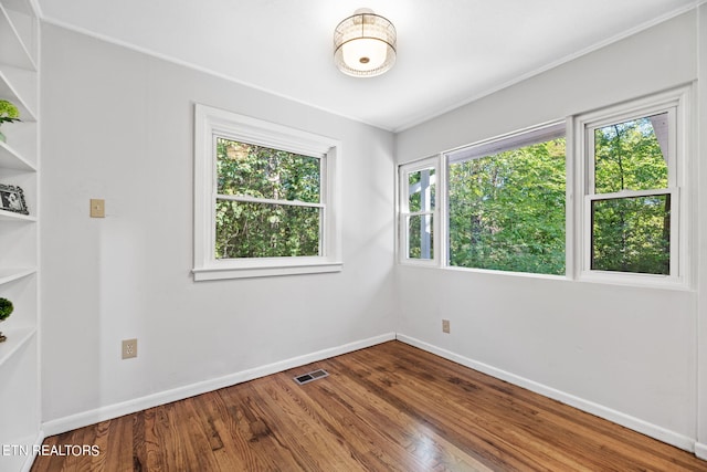 spare room with hardwood / wood-style flooring and plenty of natural light