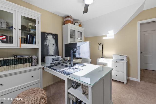 339 Eagles Rdg, Tazewell, TN 37879 - office space with light carpet, ceiling fan, lofted ceiling, and baseboards