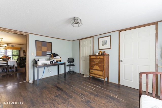 interior space featuring dark hardwood / wood-style flooring and a textured ceiling