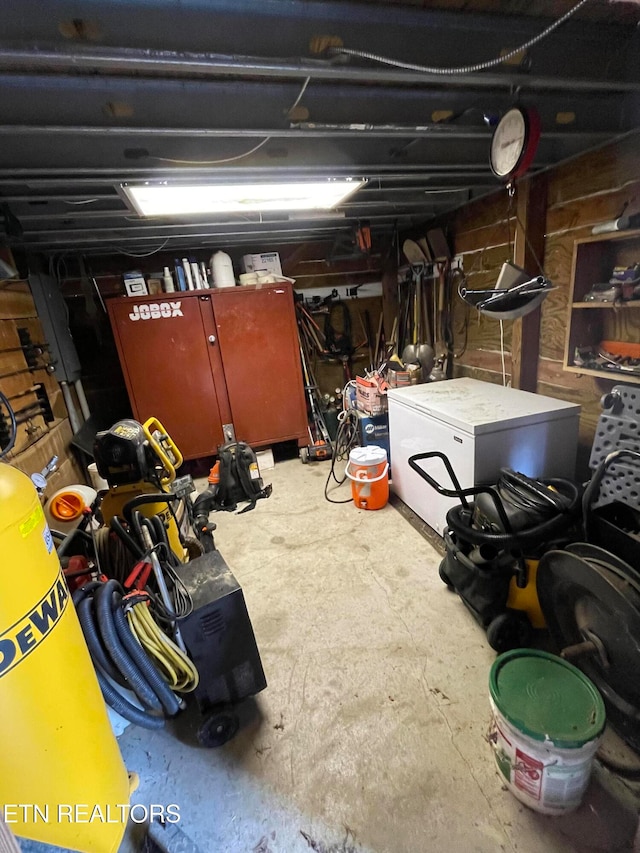 basement featuring fridge