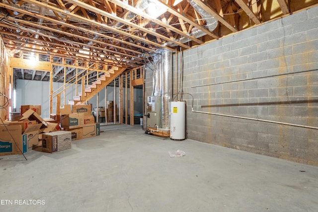 basement featuring gas water heater