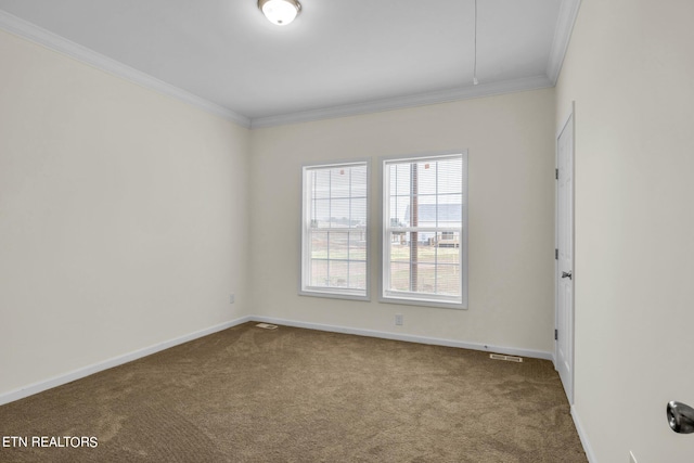 carpeted empty room featuring ornamental molding