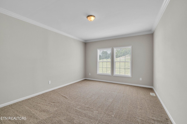 carpeted empty room with crown molding