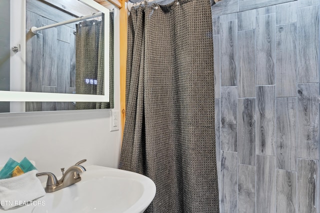 516 Clearwater Cir, Townsend, TN 37882 - bathroom featuring a sink and a shower with shower curtain
