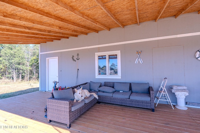 wooden deck featuring an outdoor hangout area