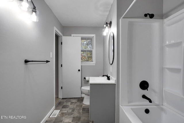 full bathroom featuring vanity, toilet, and shower / bathtub combination