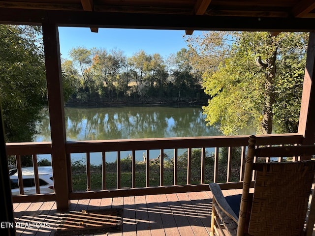 deck with a water view