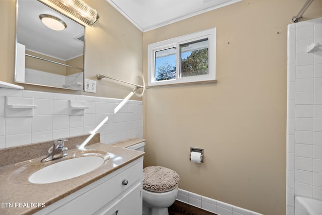 full bathroom featuring vanity, shower / bathing tub combination, and toilet